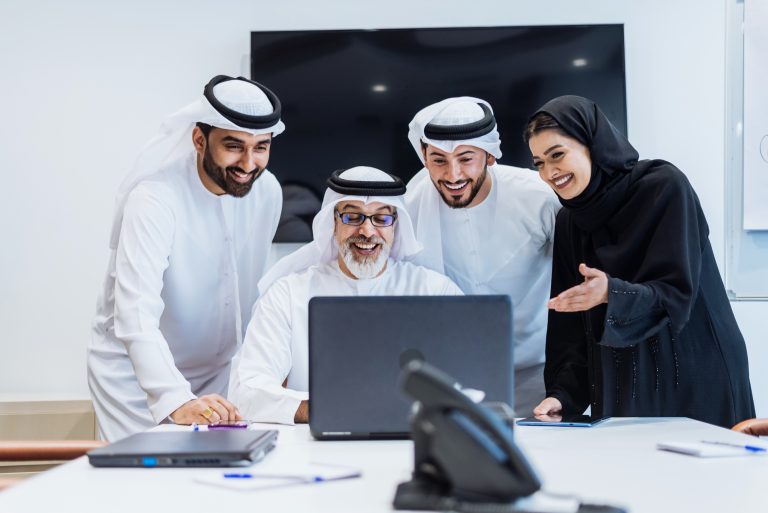 Group of middle-eastern corporate business people meeting in the office